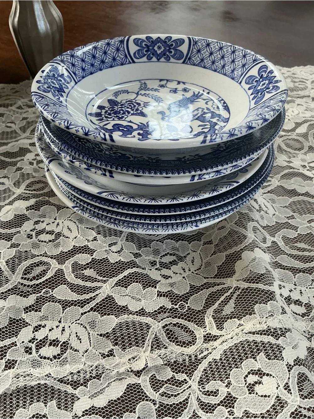 Churchill Staffordshire Mixed Lot Saucers Small Bowls Blue White Transferware